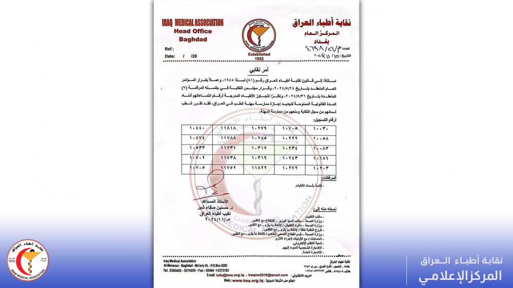 القائمة الأولى من أرقام الانتماءات التي تغيب أصحابها عن تجديد إجازة ممارسة المهنة