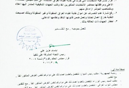أقرار شرعية انتخابات نقابة الاطباء
